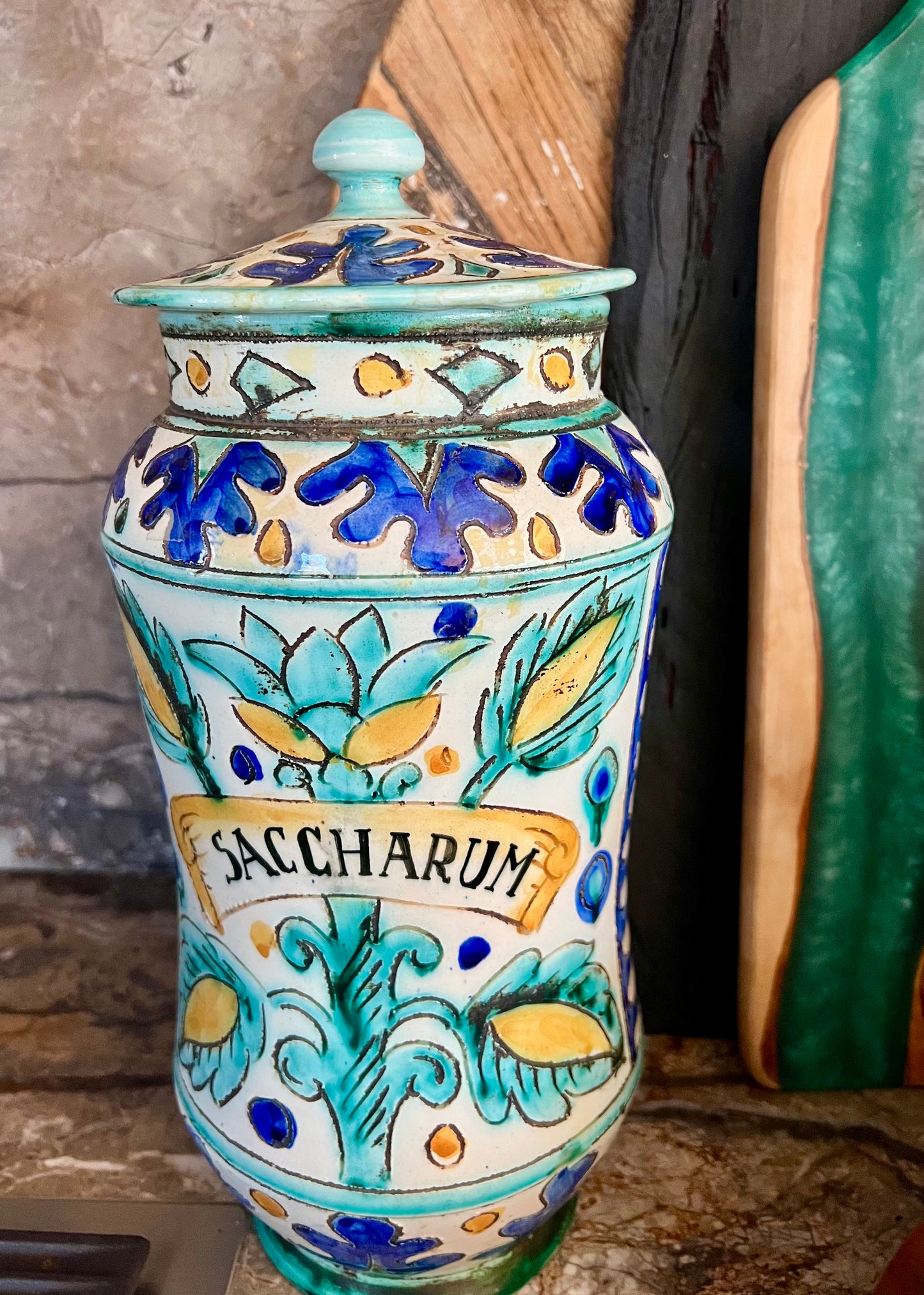 Antique Italian Apothecary Jar – “Saccharum”