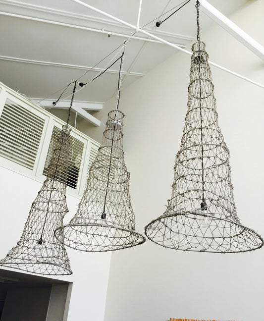 Rare Antique French Wire Fish Trap Pendant Lights | roam. Global Treasures