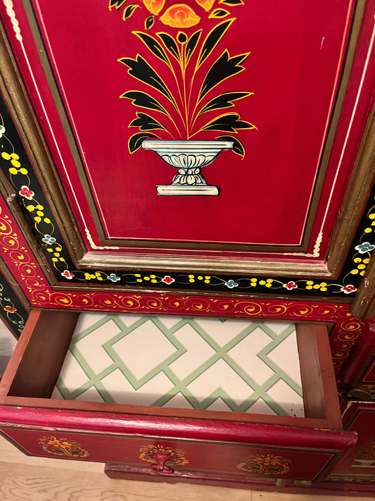 Indian Handpainted Red Armoire Cabinet | roam. Global Treasures