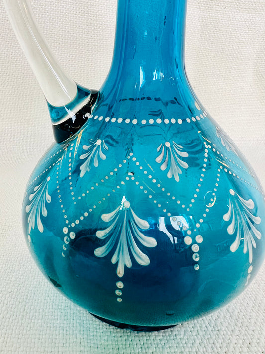 Hand-painted Blue Victorian Glass Jug with stopper | roam. Global Treasures