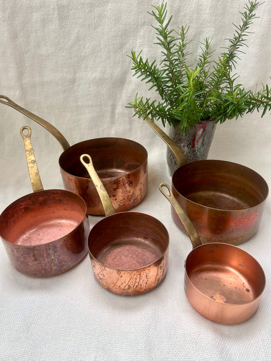 French Copper Saucepans (set of 5)