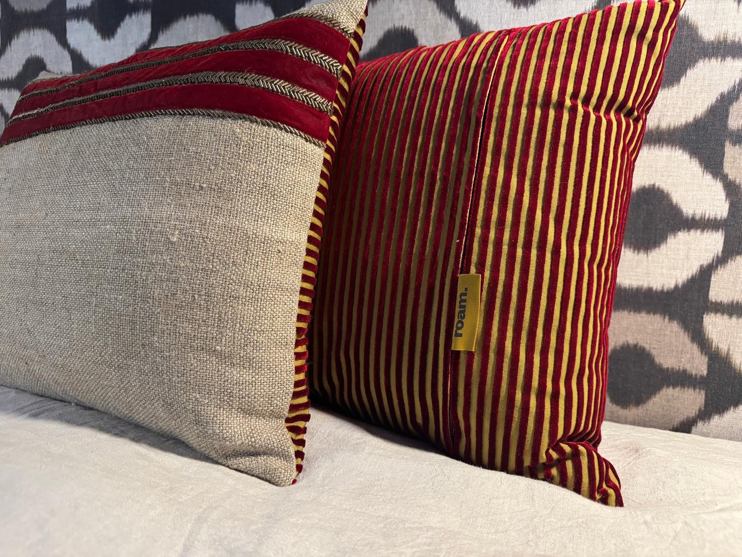 Exclusive roam. Global Treasures cushions made from discontinued fabrics