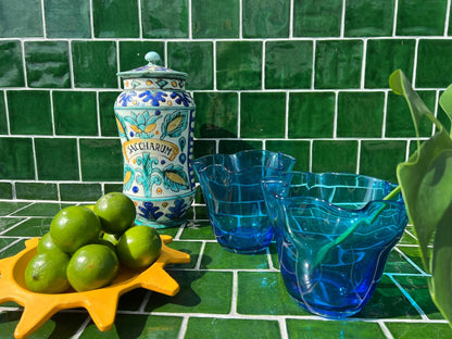 Mid-Century Hand-blown Cobalt Blue Fluted Vases (sold as a pair)