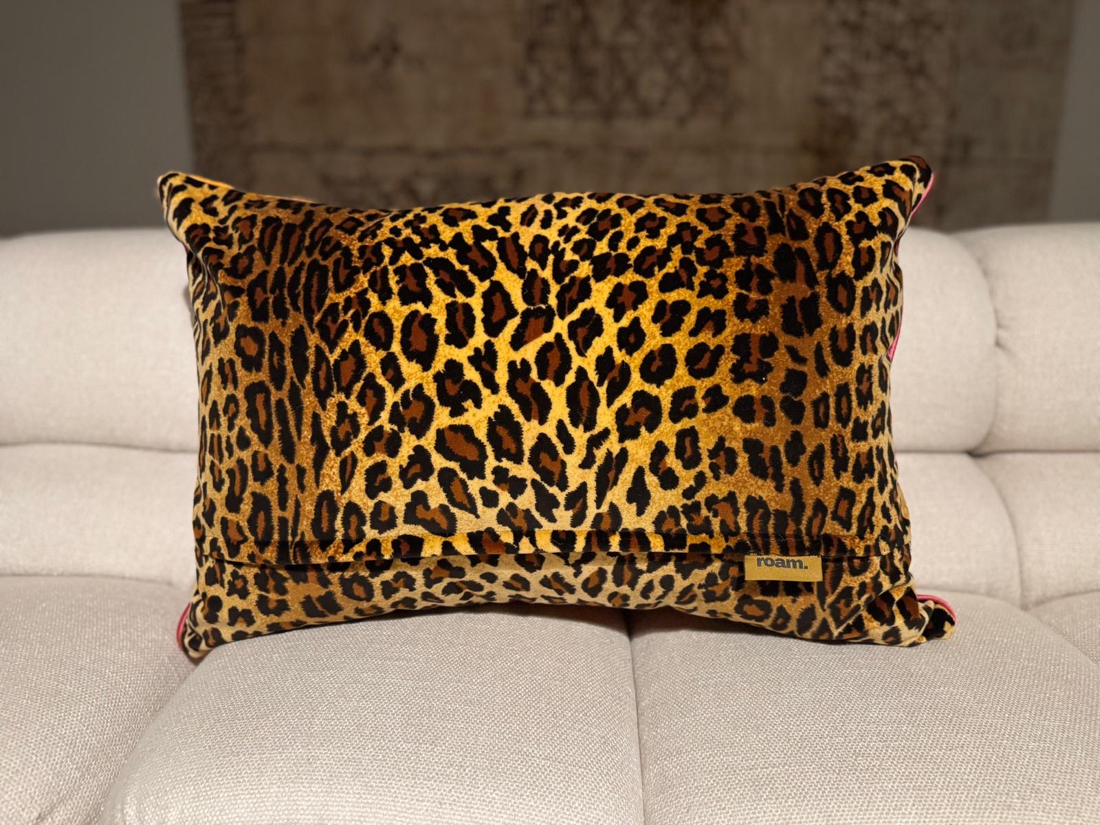 roam. Global Treasures custom cushion | Bold leopard print