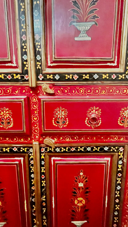 Indian Handpainted Red Armoire Cabinet | roam. Global Treasures