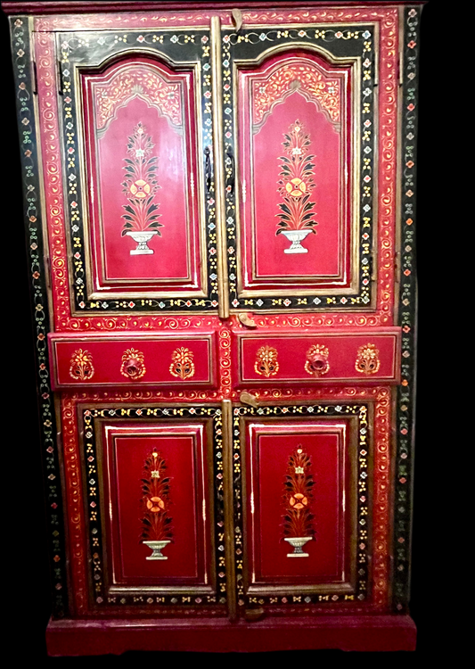 Indian Handpainted Red Armoire Cabinet | roam. Global Treasures
