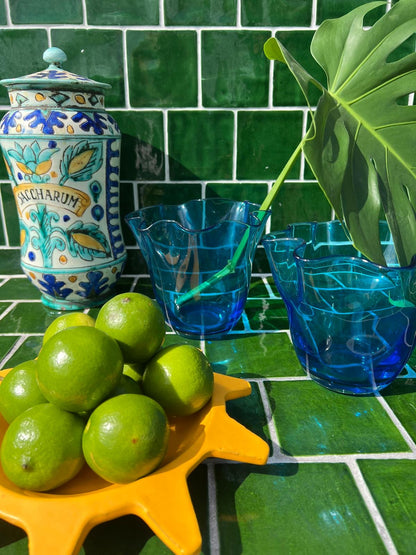 Mid-Century Hand-blown Cobalt Blue Fluted Vases (sold as a pair)