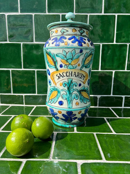 Antique Italian Apothecary Jar – “Saccharum”