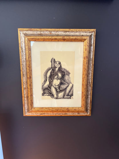 Male and Female Nude ink framed artwork