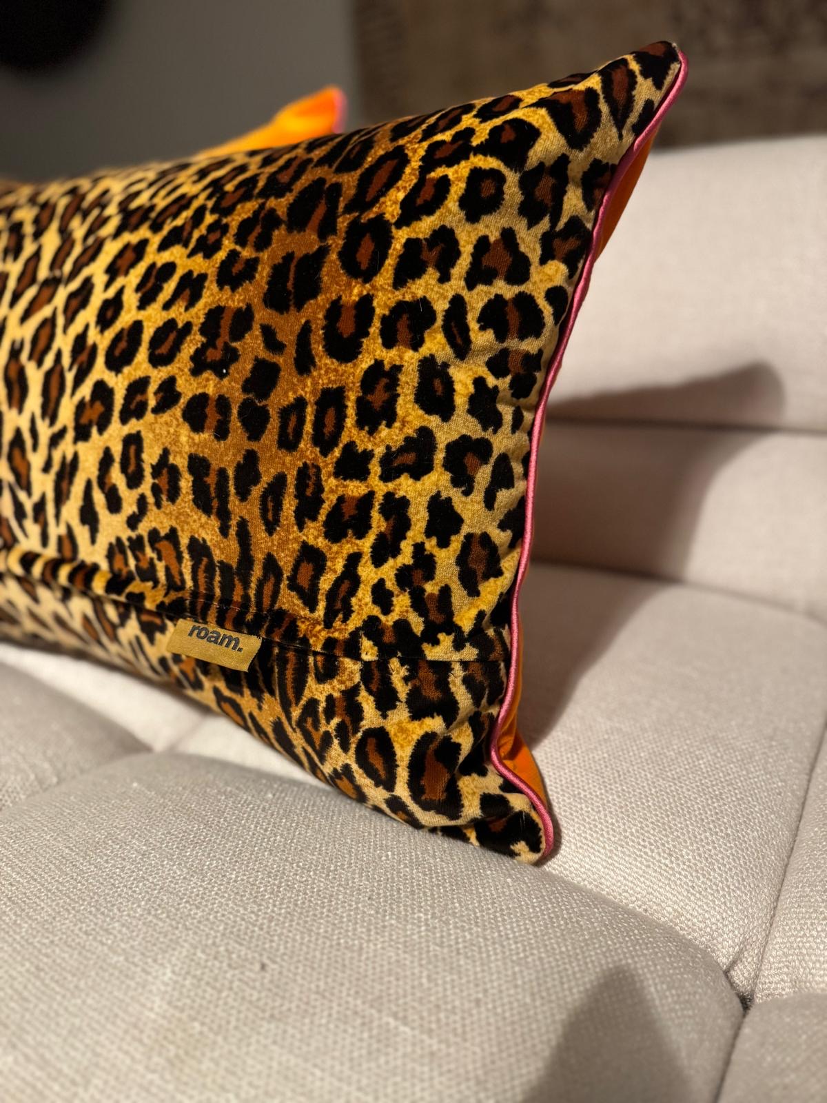 roam. Global Treasures custom cushion | Bold leopard print