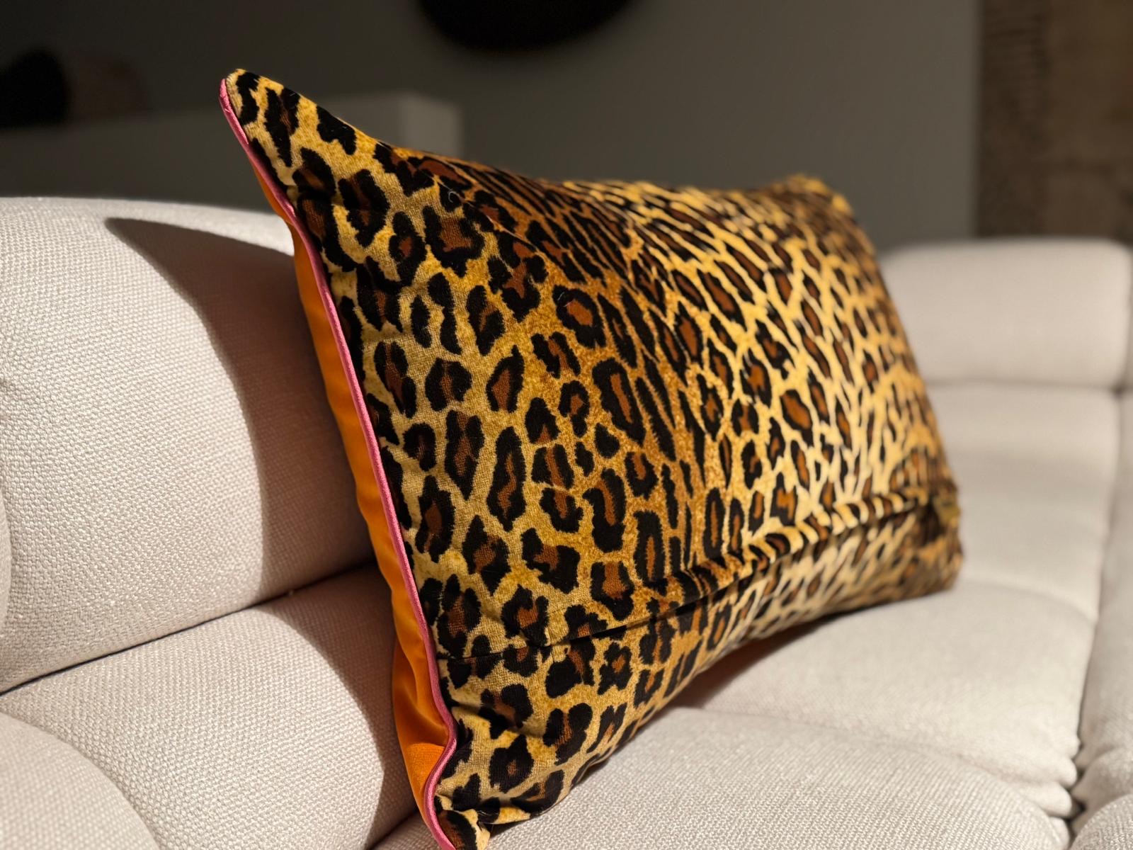 roam. Global Treasures custom cushion | Bold leopard print