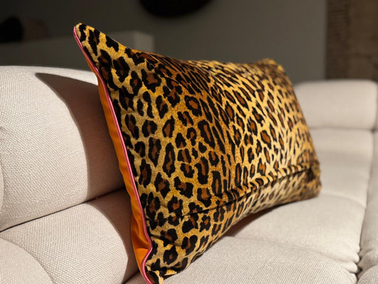 roam. Global Treasures custom cushion | Bold leopard print