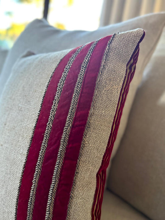 Exclusive roam. Global Treasures hand stitched red velvet stripe