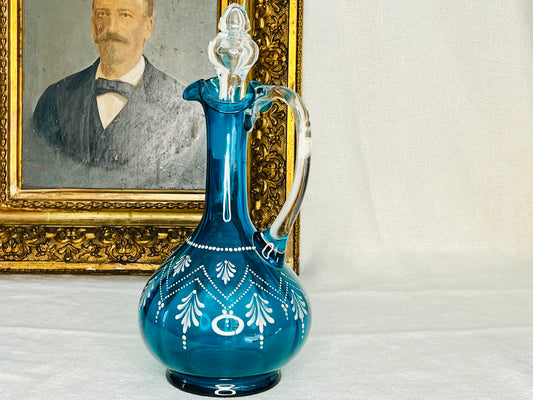 Hand-painted Blue Victorian Glass Jug with stopper | roam. Global Treasures 