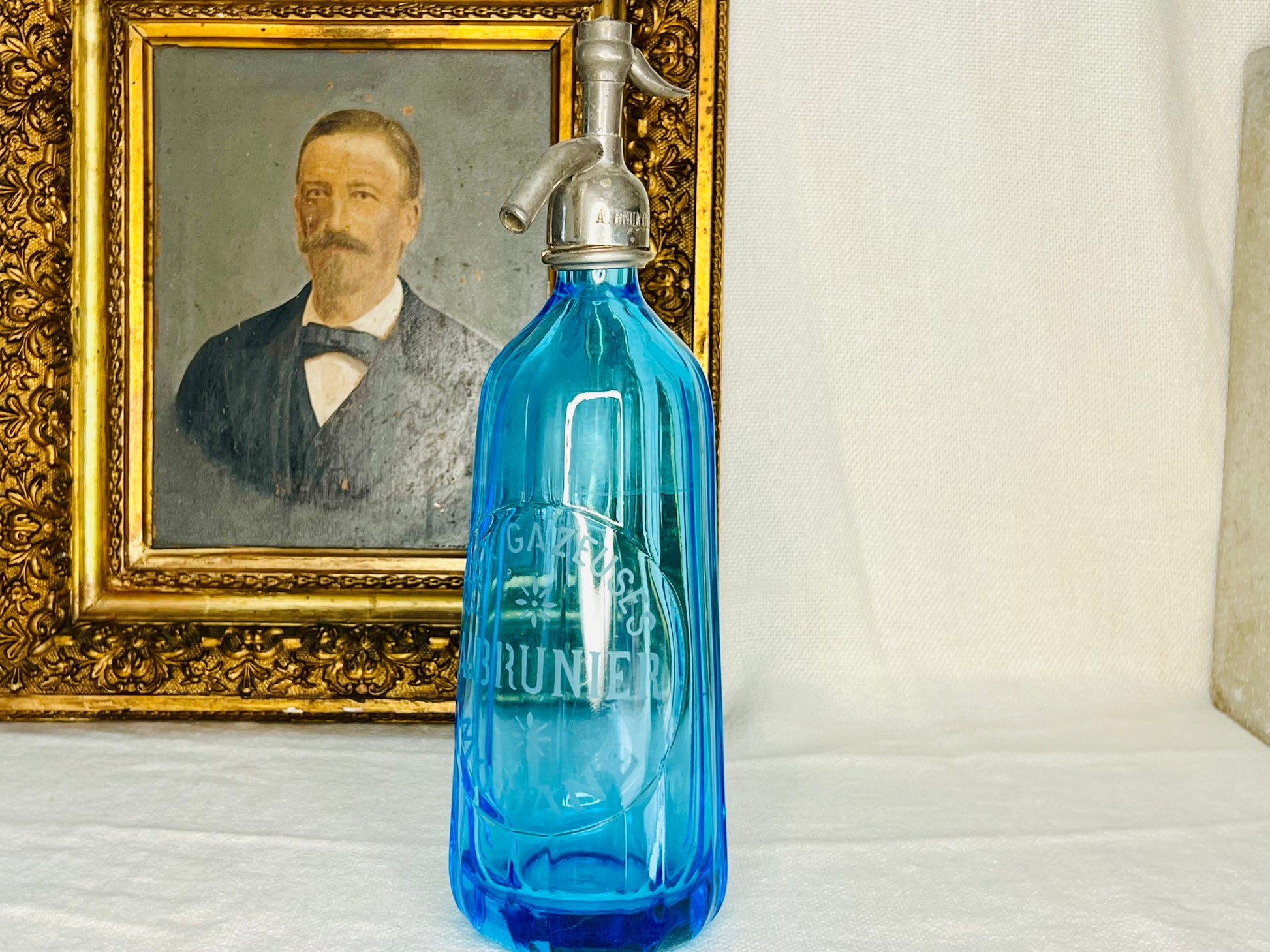 Cobalt blue faceted French Glass Soda Siphon bottle with silver top | roam. Global Treasures