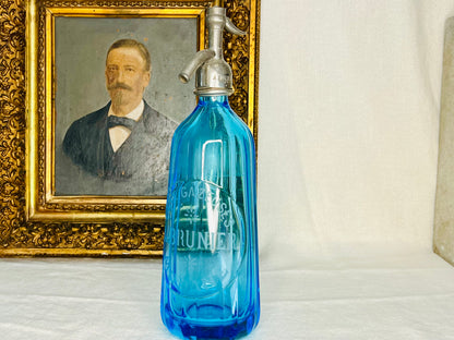 Cobalt blue faceted French Glass Soda Siphon bottle with silver top | roam. Global Treasures