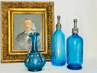 Cobalt blue faceted French Glass Soda Siphon bottle with silver top | roam. Global Treasures
