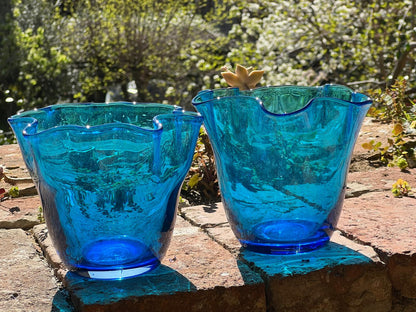 Mid-Century Hand-blown Cobalt Blue Fluted Vases (sold as a pair)