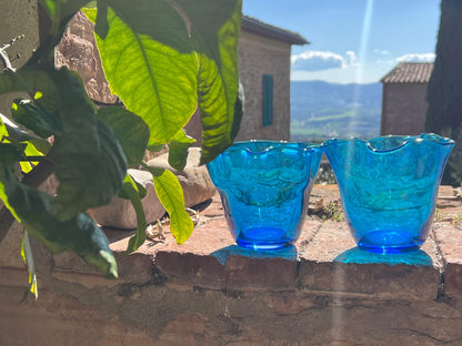 Mid-Century Hand-blown Cobalt Blue Fluted Vases (sold as a pair)
