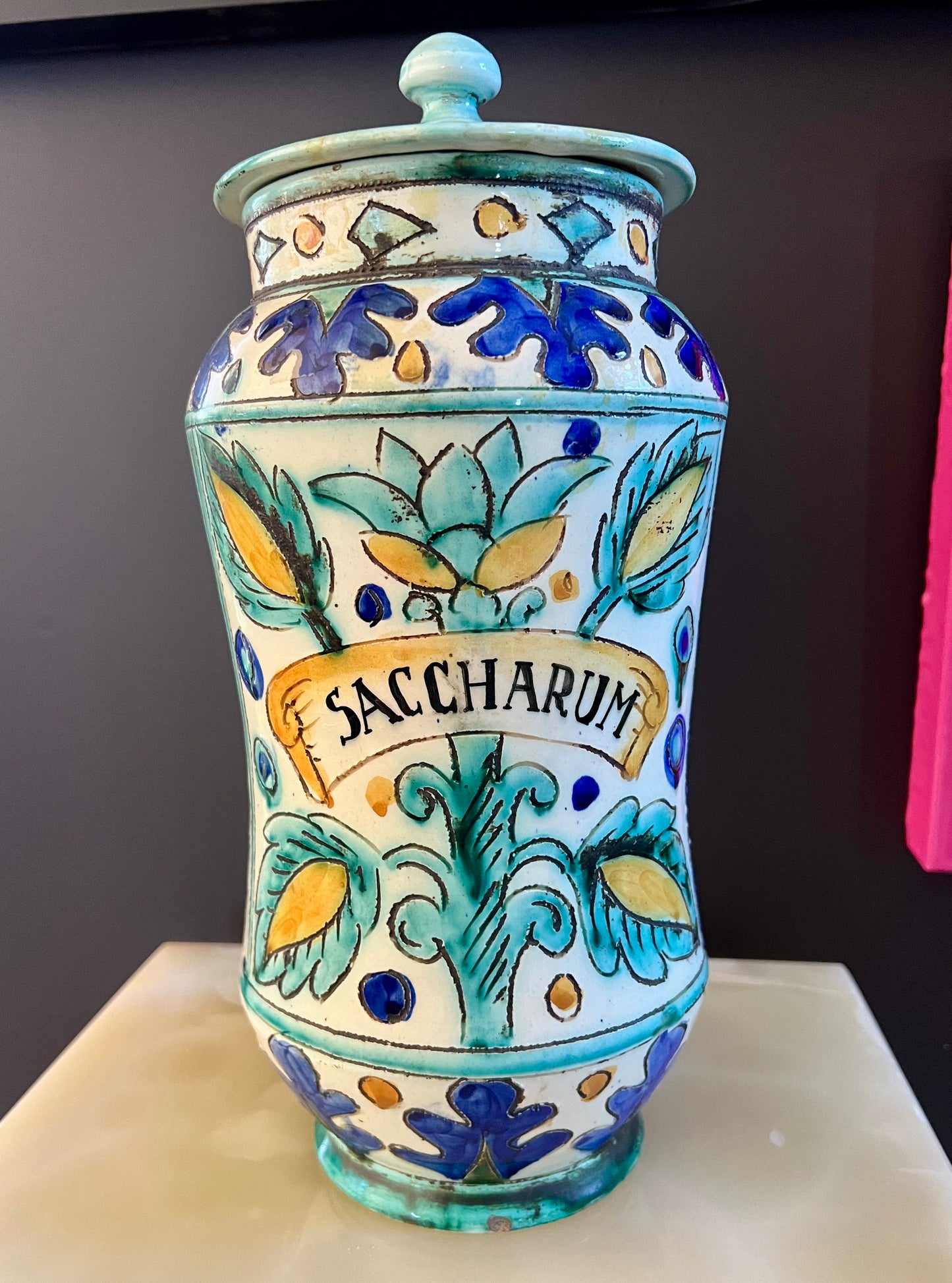 Antique Italian Apothecary Jar – “Saccharum”