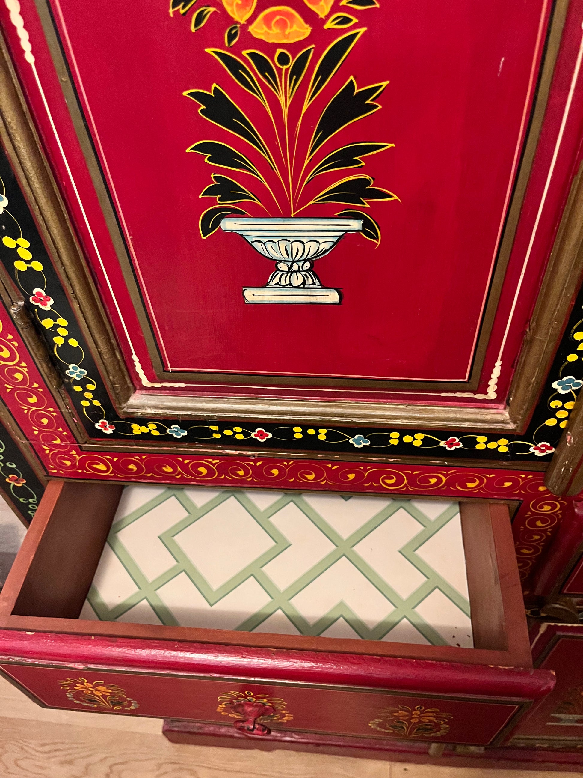 Indian Handpainted Red Armoire Cabinet | roam. Global Treasures