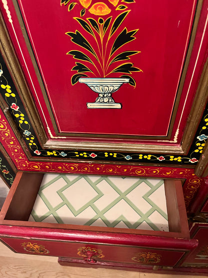 Indian Handpainted Red Armoire Cabinet | roam. Global Treasures