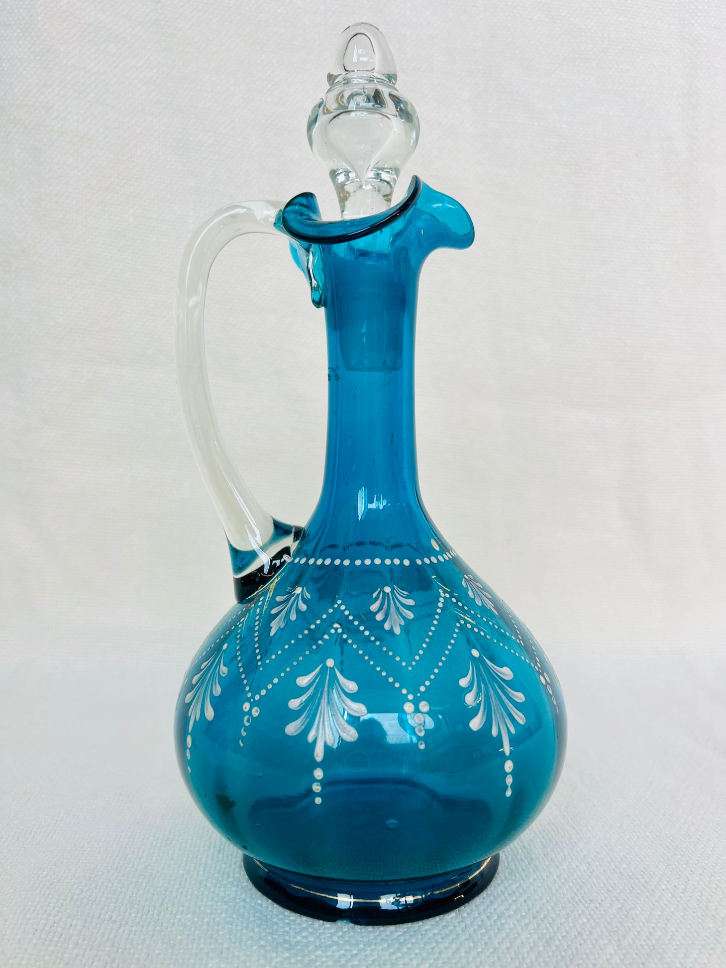 Hand-painted Blue Victorian Glass Jug with stopper | roam. Global Treasures 