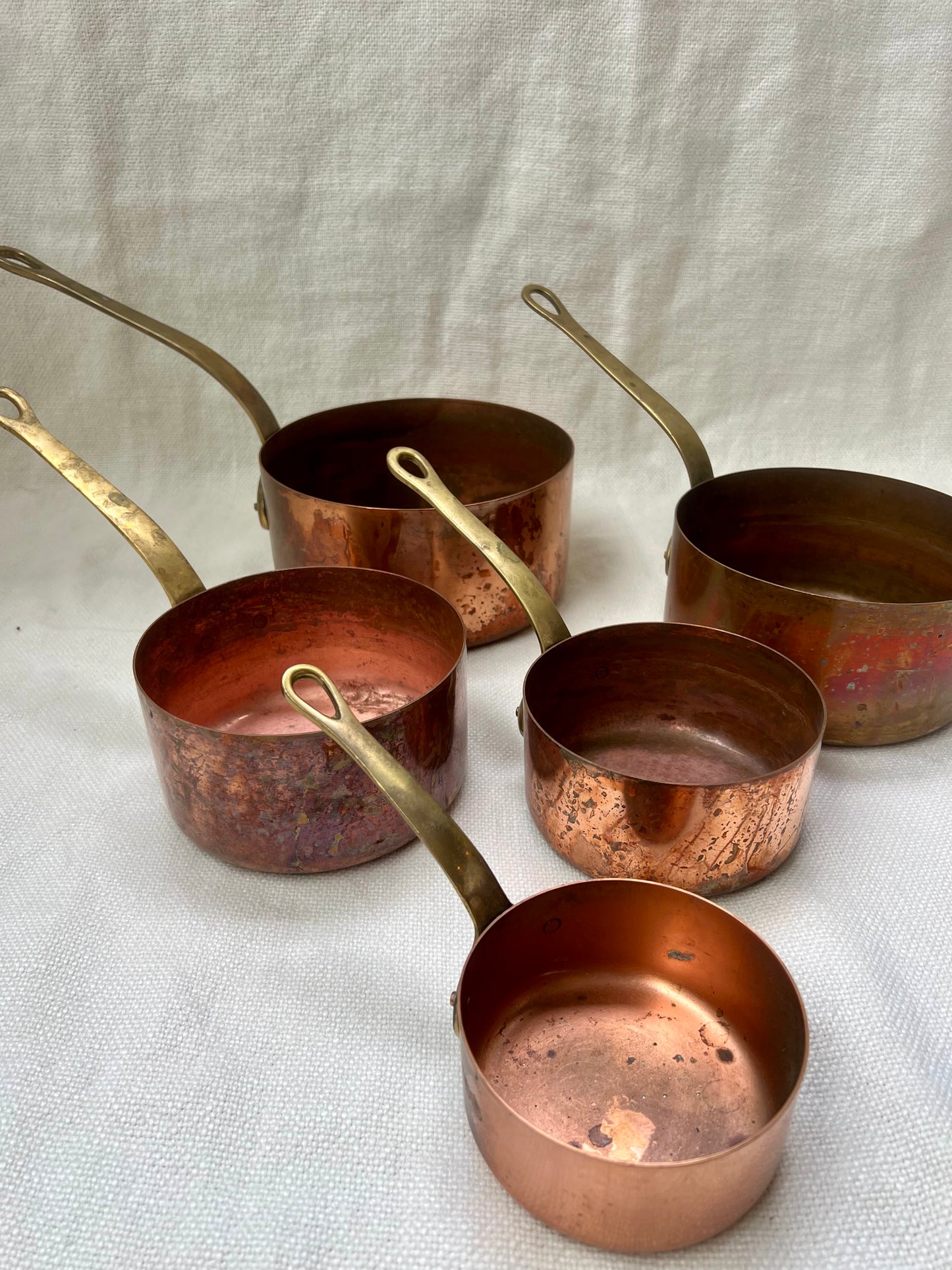 French Copper Saucepans (set of 5)