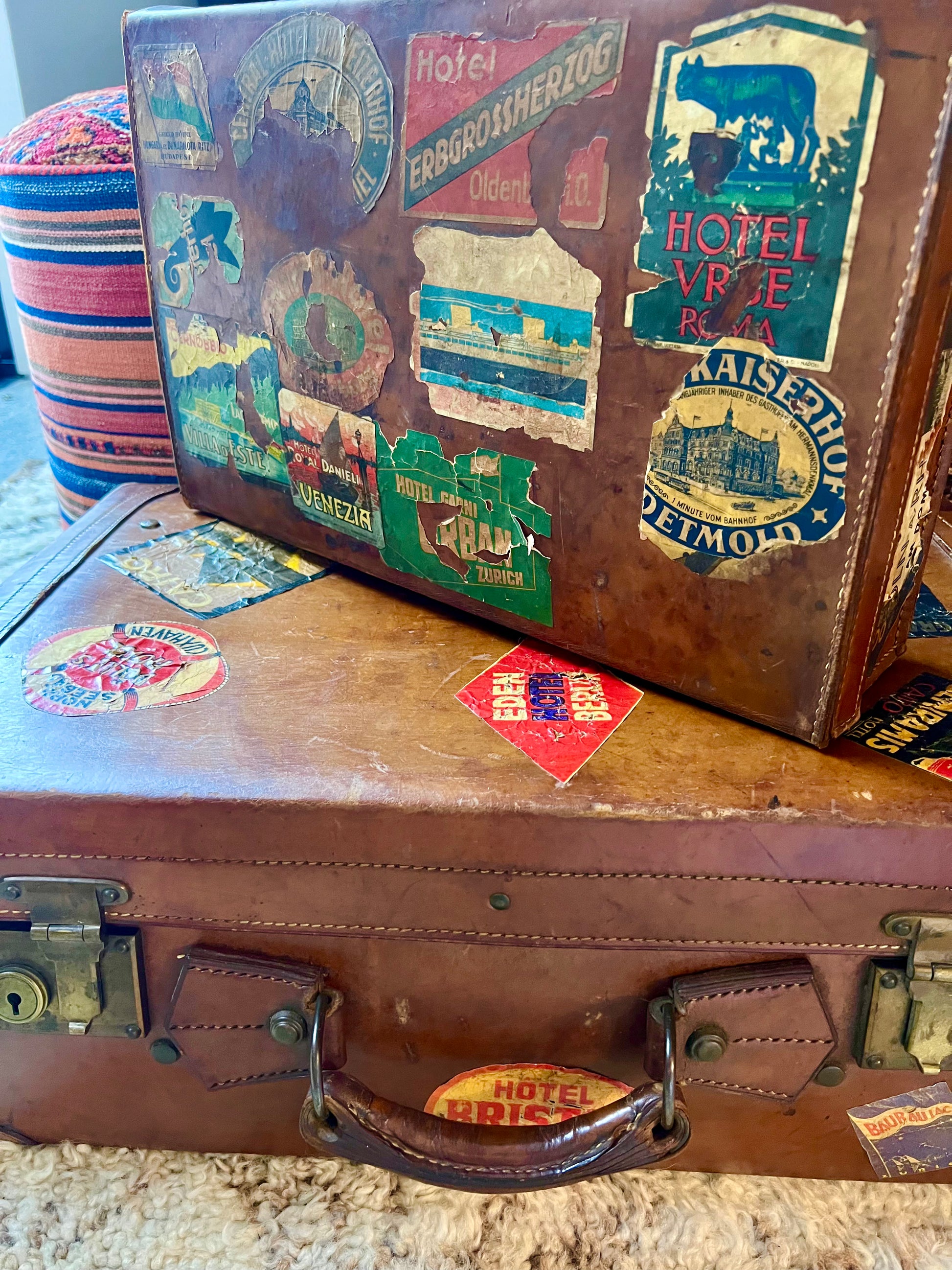 Large Grand Tour of Europe Leather Suitcase | roam. Global Treasures