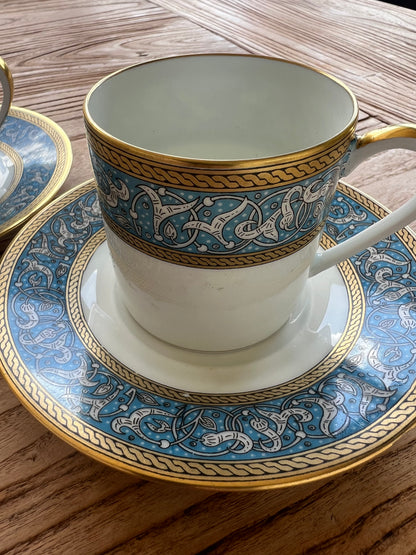 French Limoge Espresso Cup by A. Vignaud with blue and white laurel pattern and gold gilt edge rims | roam. Global Treasures