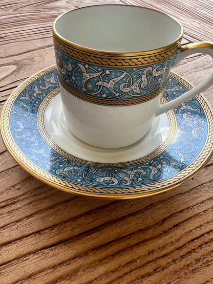 French Limoge Espresso Cup by A. Vignaud with blue and white laurel pattern and gold gilt edge rims | roam. Global Treasures