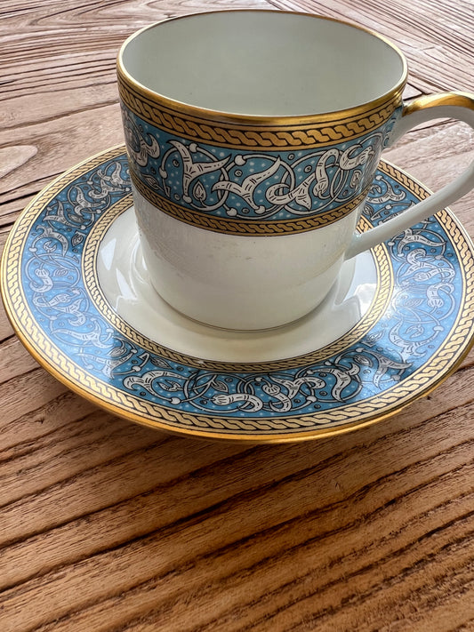 French Limoge Espresso Cup by A. Vignaud with blue and white laurel pattern and gold gilt edge rims | roam. Global Treasures